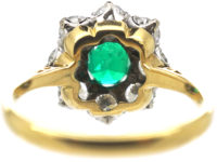 Edwardian 18ct Gold, Emerald & Diamond Cluster Ring