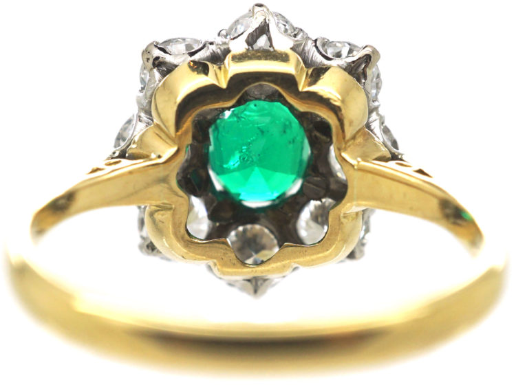 Edwardian 18ct Gold, Emerald & Diamond Cluster Ring