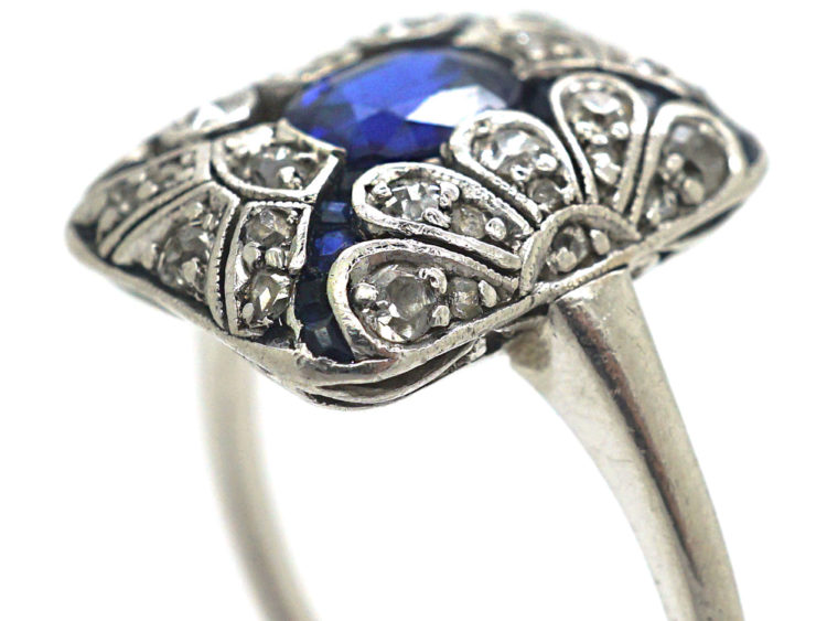 Edwardian 18ct Gold & Platinum, Diamond & Sapphire Wrap Over Design Ring