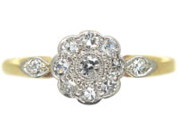Edwardian 18ct Gold & Platinum Diamond Cluster Ring with Diamond Set Shoulders