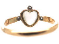Edwardian 15ct Gold, Moonstone & Diamond Heart Shaped Ring