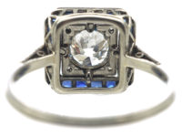 Art Deco Platinum, Sapphire & Diamond Square Ring