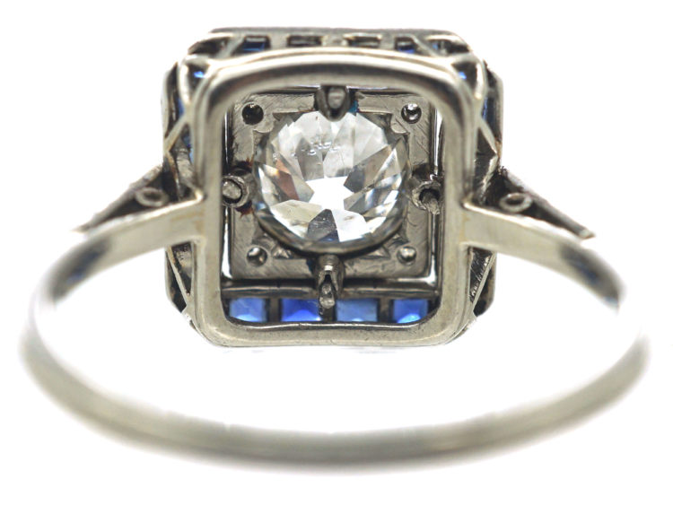 Art Deco Platinum, Sapphire & Diamond Square Ring