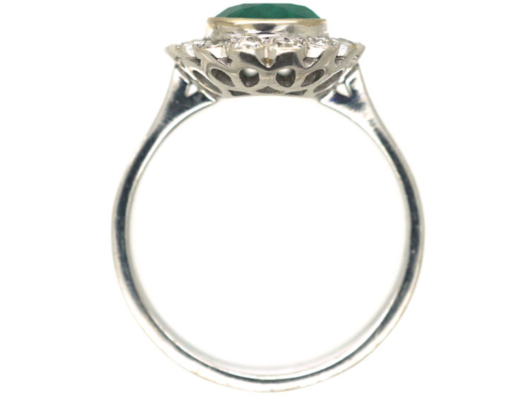 18ct White Gold Emerald & Diamond Oval Shaped Ring