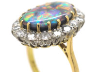 18ct White & Yellow Gold, Black Opal & Diamond Cluster Ring