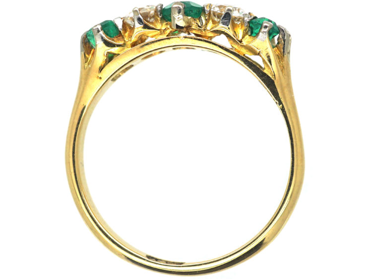 Edwardian 18ct Gold, Emerald & Diamond Five Stone Ring