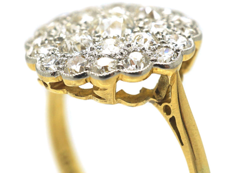 Edwardian 18ct Gold & Platinum, Pave Set Diamond Cluster Ring