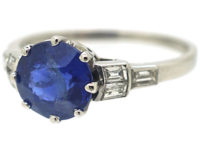 Art Deco Platinum, Ceylon Sapphire & Diamond Ring