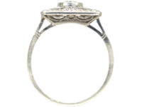 Art Deco Rectangular Platinum & Diamond Ring with Key Design Detail
