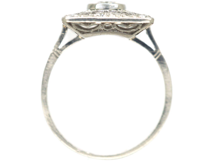 Art Deco Rectangular Platinum & Diamond Ring with Key Design Detail