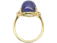 Art Deco 18ct Gold Large Cabochon Sapphire Ring with Diamond Set Shoulders