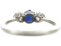 Art Deco 18ct White Gold, Sapphire & Diamond Three Stone Ring