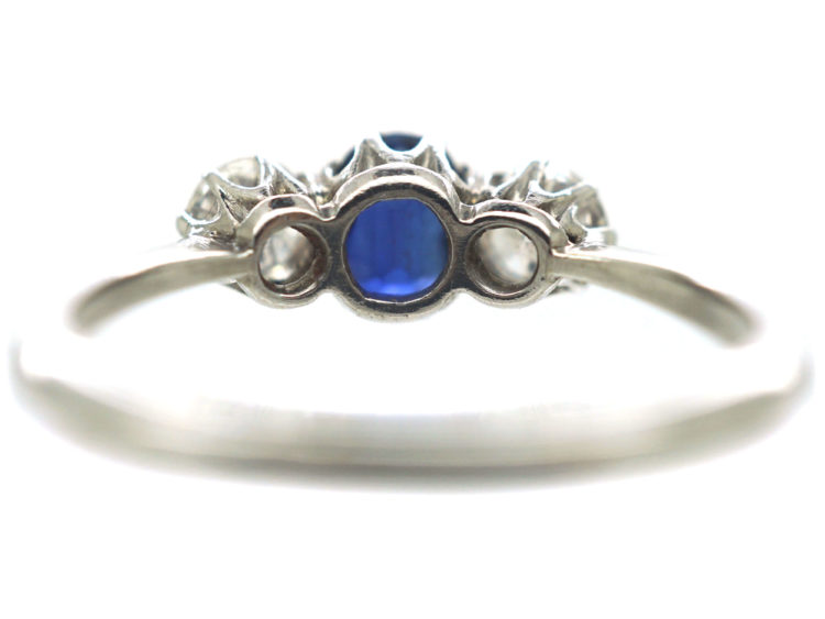 Art Deco 18ct White Gold, Sapphire & Diamond Three Stone Ring