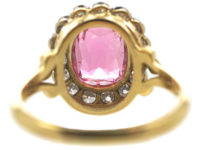 Edwardian 18ct Gold & Platinum, Pink Tourmaline & Diamond Cluster Ring