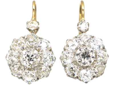 French Belle Epoque 18ct White & Yellow Gold Diamond Cluster Earrings