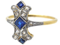 Art Deco 18ct Gold & Platinum, Sapphire & Diamond Ring