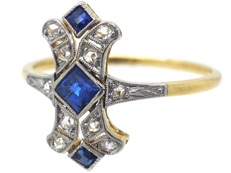 Art Deco 18ct Gold & Platinum, Sapphire & Diamond Ring
