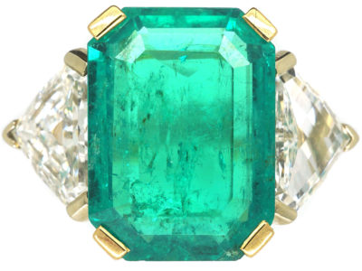French 18ct Gold, Large Rectangular Emerald & Diamond Ring