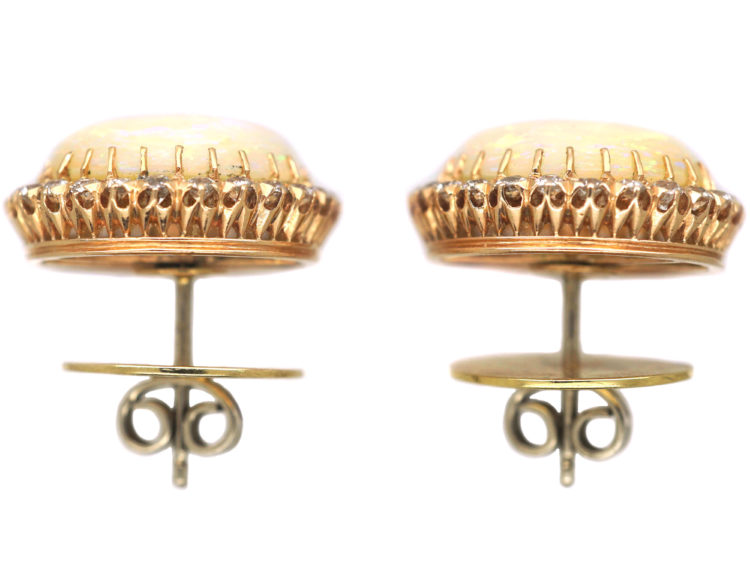 Art Deco Large 18ct Gold Diamond & Opal Earrings