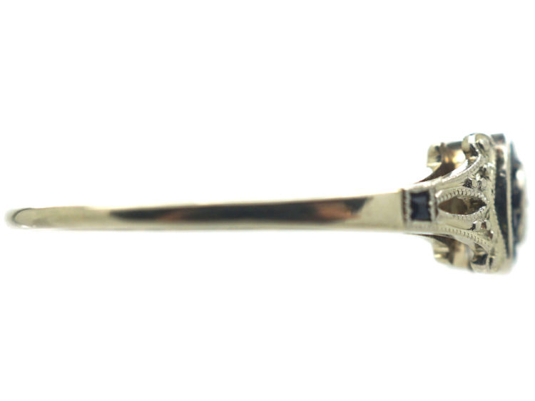 Art Deco 14ct White Gold, Sapphire & Diamond Target Ring