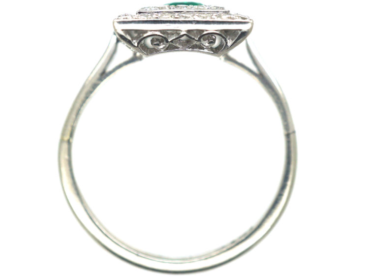 Art Deco 18ct White Gold, Emerald & Diamond Rectangular Ring