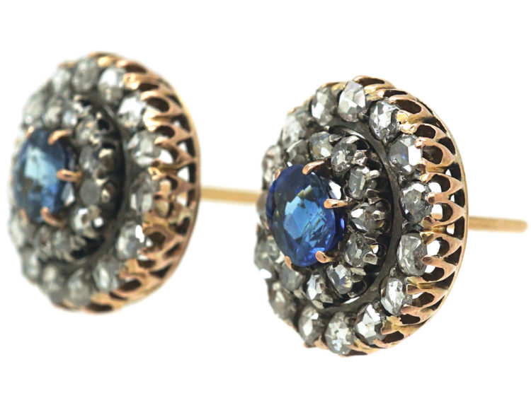 Victorian Sapphire & Rose Diamond Round Earrings