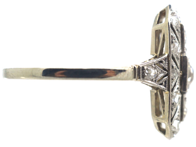 Art Deco 14ct Gold & Diamond Rectangular Ring