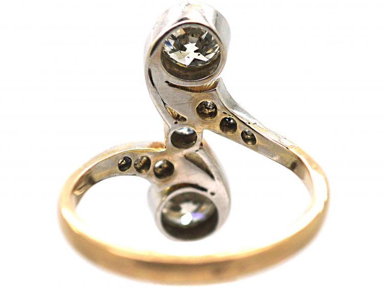 French Import 18ct Gold & Platinum Art Nouveau Two Stone Diamond Ring