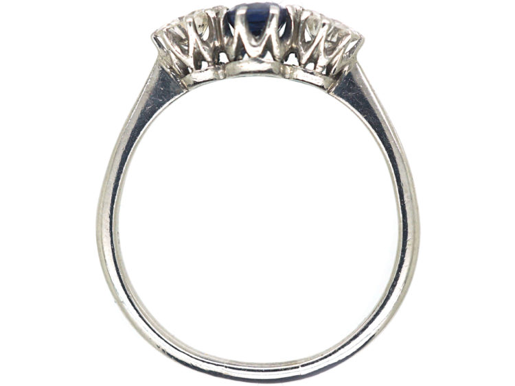 Art Deco 18ct White Gold, Sapphire & Diamond Three Stone Ring