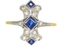 Art Deco 18ct Gold & Platinum, Sapphire & Diamond Ring