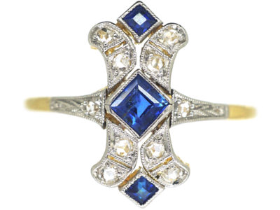 Art Deco 18ct Gold & Platinum, Sapphire & Diamond Ring