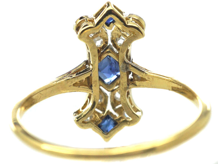 Art Deco 18ct Gold & Platinum, Sapphire & Diamond Ring