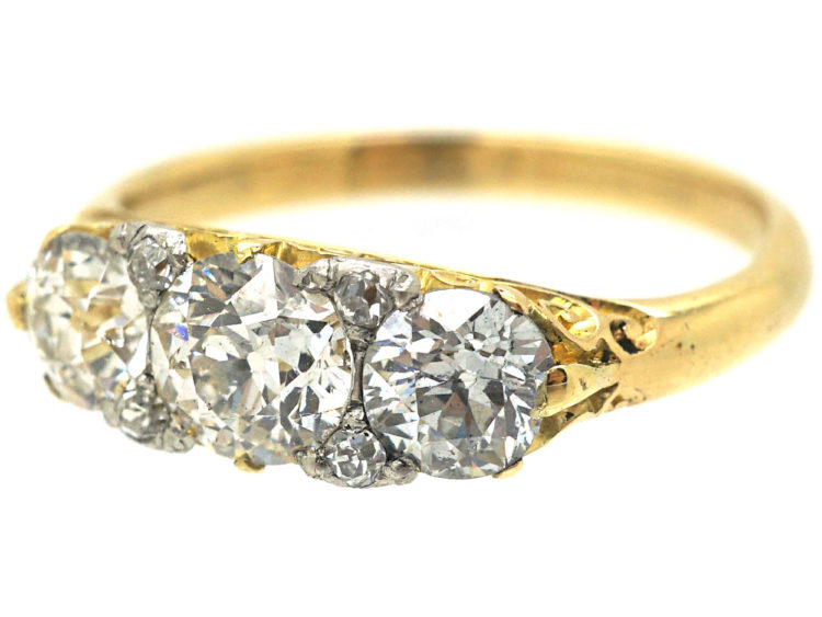 Edwardian 18ct Gold, Three Stone Diamond Ring