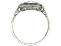 Art Deco Platinum, Sapphire & Diamond Square Ring