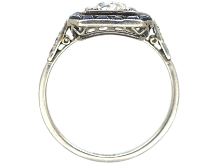 Art Deco Platinum, Sapphire & Diamond Square Ring