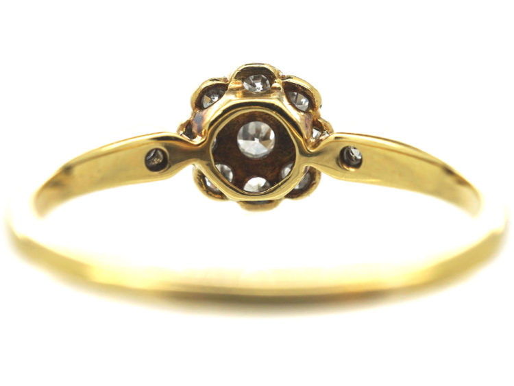 Edwardian 18ct Gold & Platinum Diamond Cluster Ring with Diamond Set Shoulders