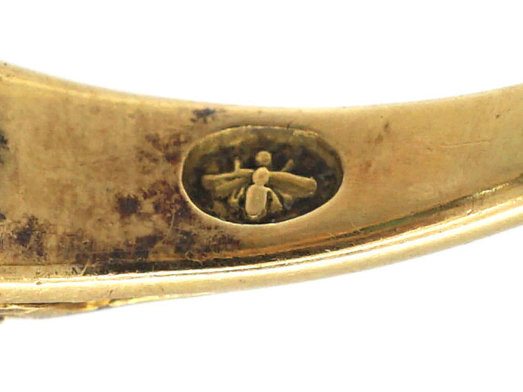 Victorian 18ct Gold, Colombian Emerald & Diamond Five Stone Carved Half Hoop Ring