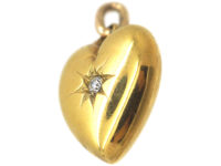 Edwardian 15ct Gold Heart Shaped Pendant set with a Diamond