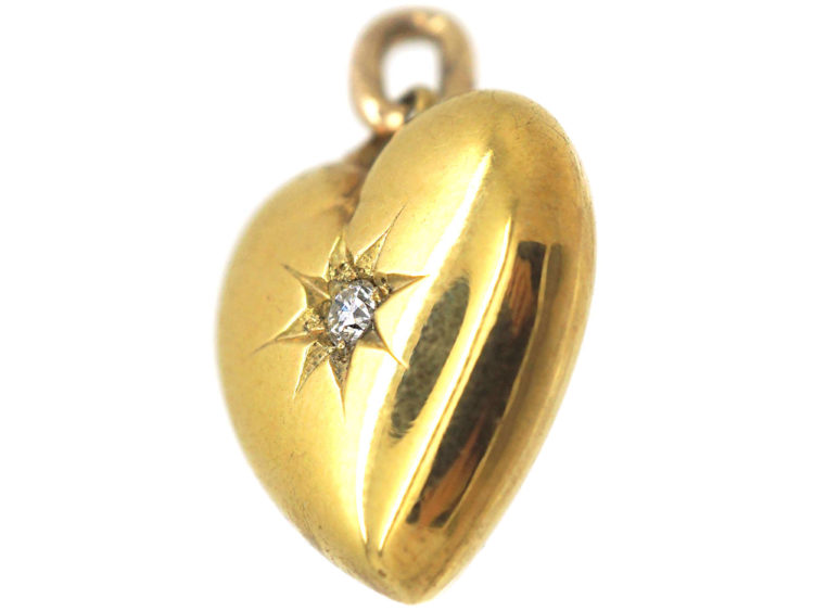 Edwardian 15ct Gold Heart Shaped Pendant set with a Diamond
