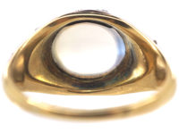 Edwardian 18ct Gold, Moonstone, Enamel & Rose Diamond Ring