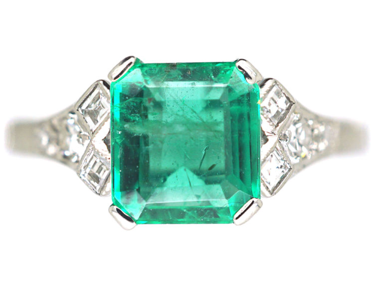Art Deco Platinum, Emerald & Diamond Ring