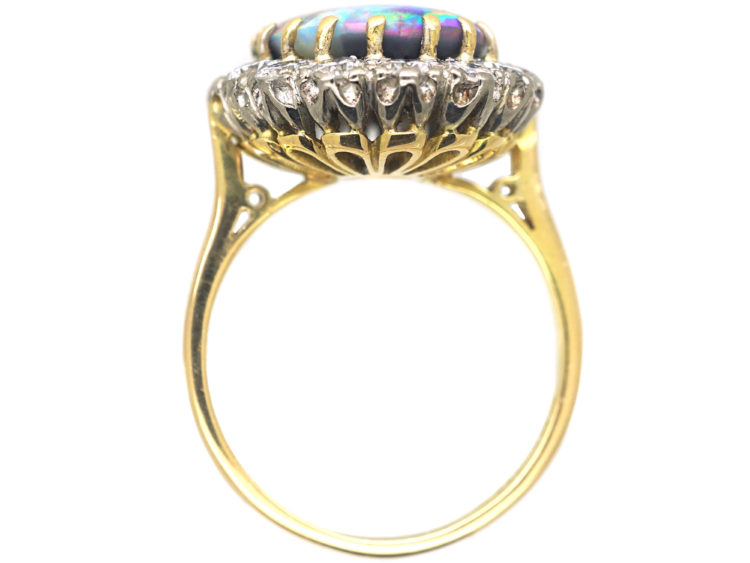 18ct White & Yellow Gold, Black Opal & Diamond Cluster Ring