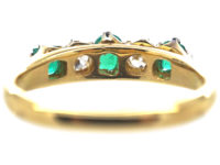 Edwardian 18ct Gold, Emerald & Diamond Five Stone Ring