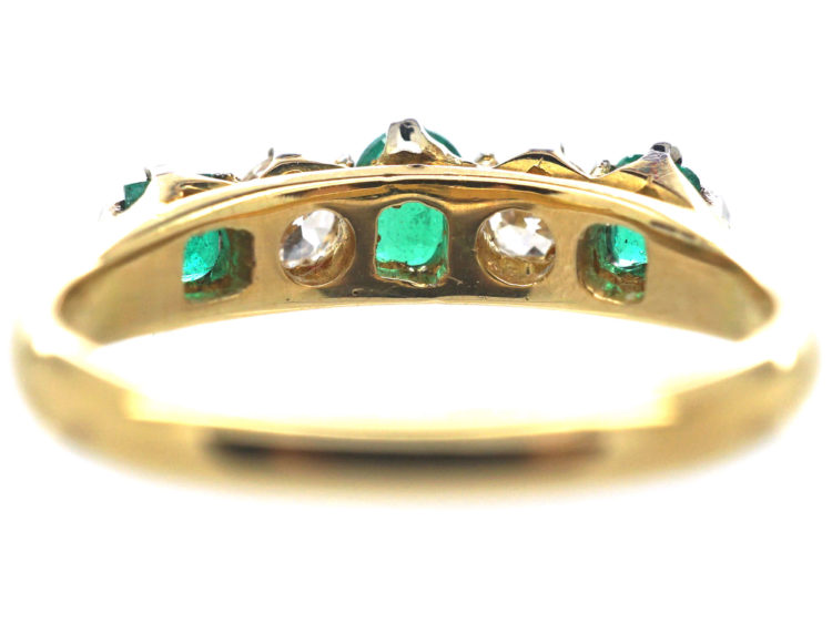 Edwardian 18ct Gold, Emerald & Diamond Five Stone Ring