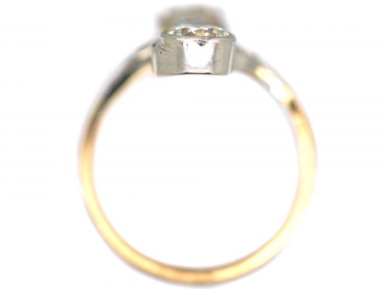 French Import 18ct Gold & Platinum Art Nouveau Two Stone Diamond Ring
