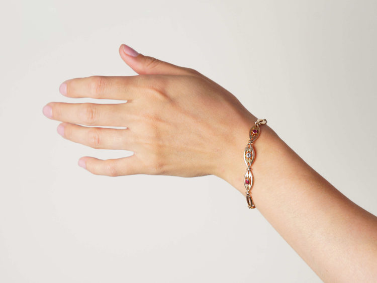 Art Deco 14ct Gold Ruby & Diamond Bracelet