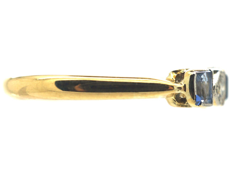 Art Deco 18ct Gold & Platinum, Sapphire & Diamond Five Stone Ring