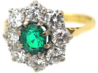 Edwardian 18ct Gold, Emerald & Diamond Cluster Ring