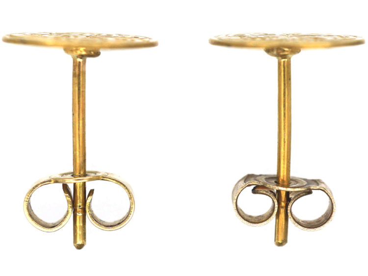 Victorian Engraved 15ct Gold Round Stud Earrings