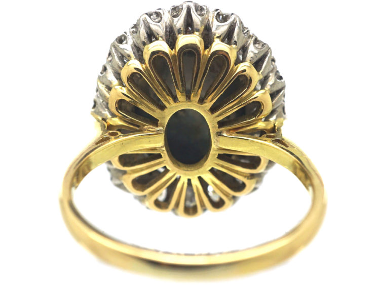 18ct White & Yellow Gold, Black Opal & Diamond Cluster Ring